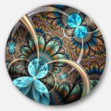 Light Blue Fractal Flower' Disc Floral Circle Metal Wall Art