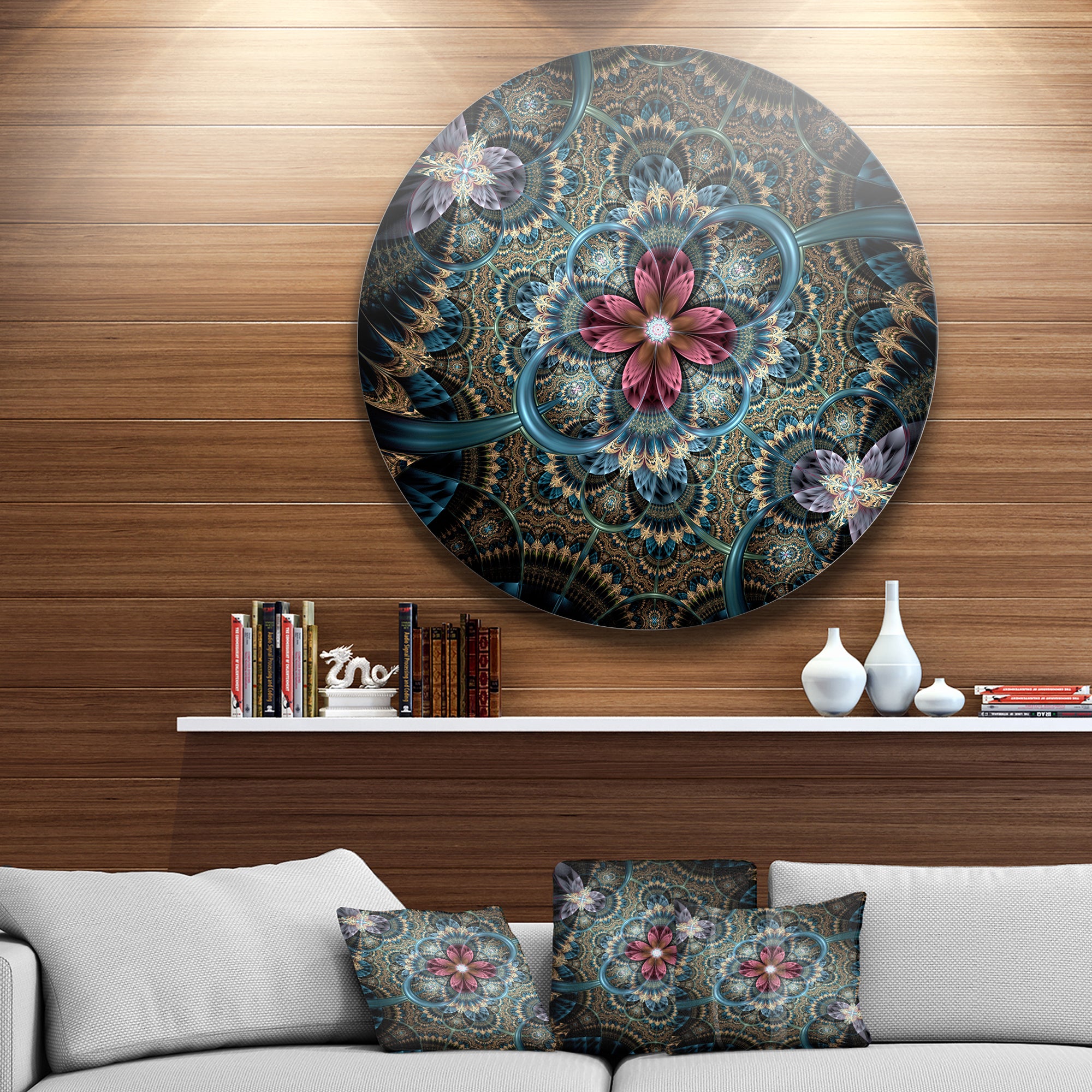 Dark Purple Fractal Flower' Disc Floral Circle Metal Wall Art
