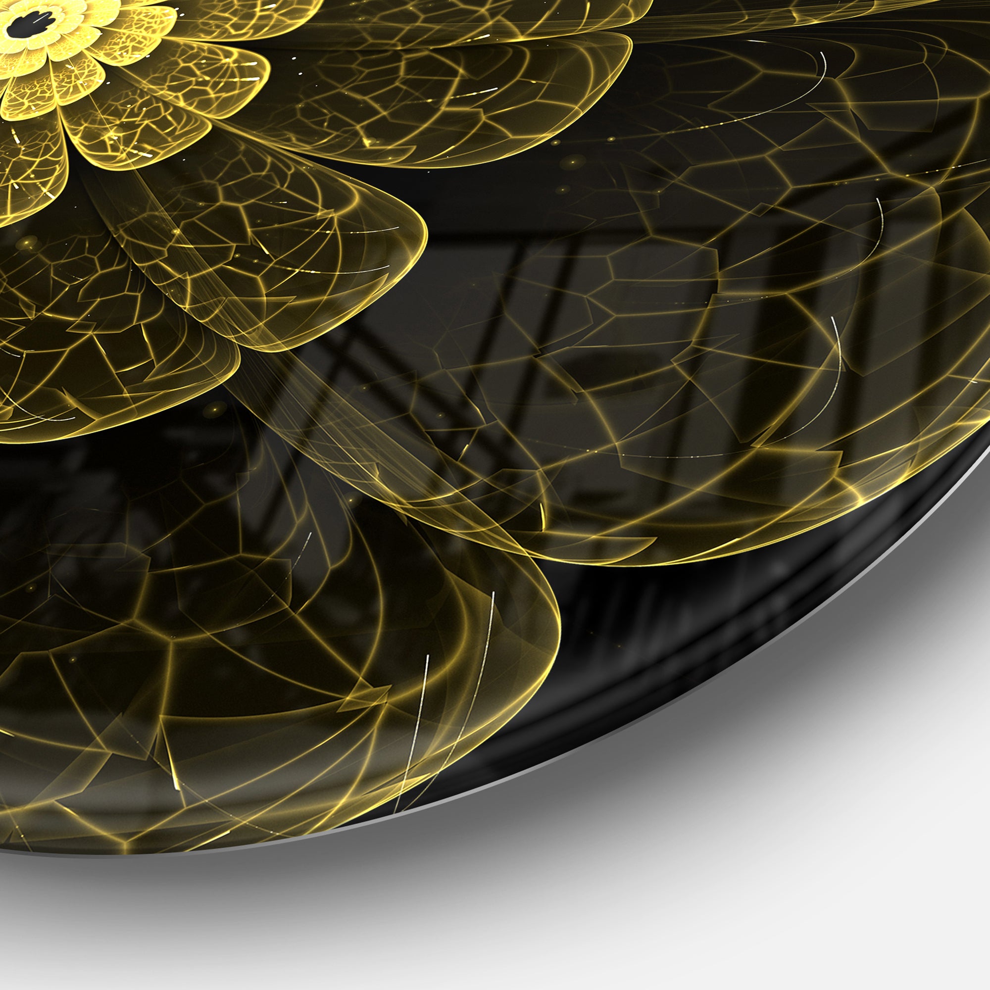 Light Yellow Metallic Fabric Flower' Disc Large Contemporary Circle Metal Wall Arts