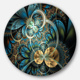 Symmetrical Blue Gold Fractal Flower' Disc Large Contemporary Circle Metal Wall Arts