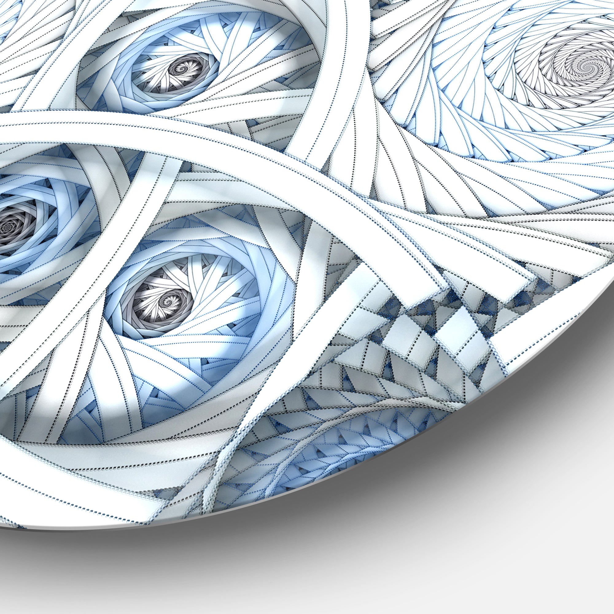 White Spiral with Blue Fractal Art' Disc Large Abstract Circle Metal Wall Art