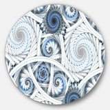 White Spiral with Blue Fractal Art' Disc Large Abstract Circle Metal Wall Art