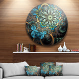 Lighted Blue Fractal Blue Flowers' Disc Floral Circle Metal Wall Art