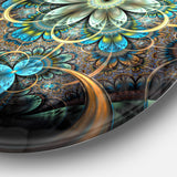 Lighted Blue Fractal Blue Flowers' Disc Floral Circle Metal Wall Art