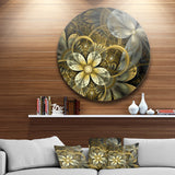 Fractal Orange Yellow Flowers' Disc Floral Circle Metal Wall Art