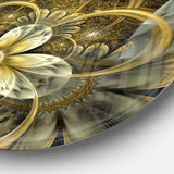 Fractal Orange Yellow Flowers' Disc Floral Circle Metal Wall Art