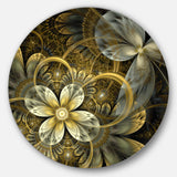 Fractal Orange Yellow Flowers' Disc Floral Circle Metal Wall Art
