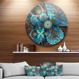 Fractal Blue Flowers' Disc Floral Circle Metal Wall Art