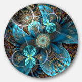 Fractal Blue Flowers' Disc Floral Circle Metal Wall Art