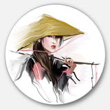 Vietnamese Woman' Disc Contemporary Portrait Circle Metal Wall Art