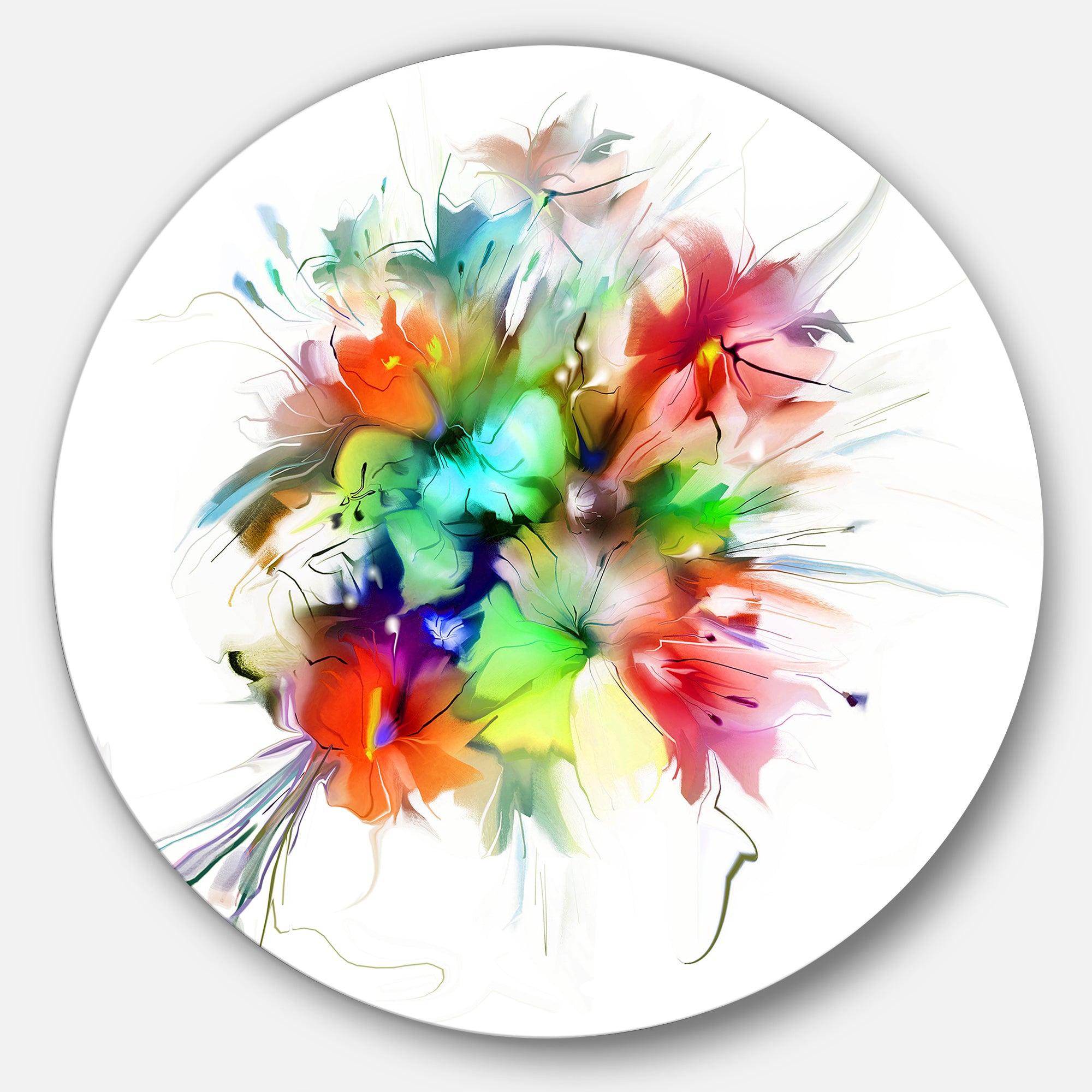 Summer Flowers in Different Colors' Disc Floral Circle Metal Wall Art