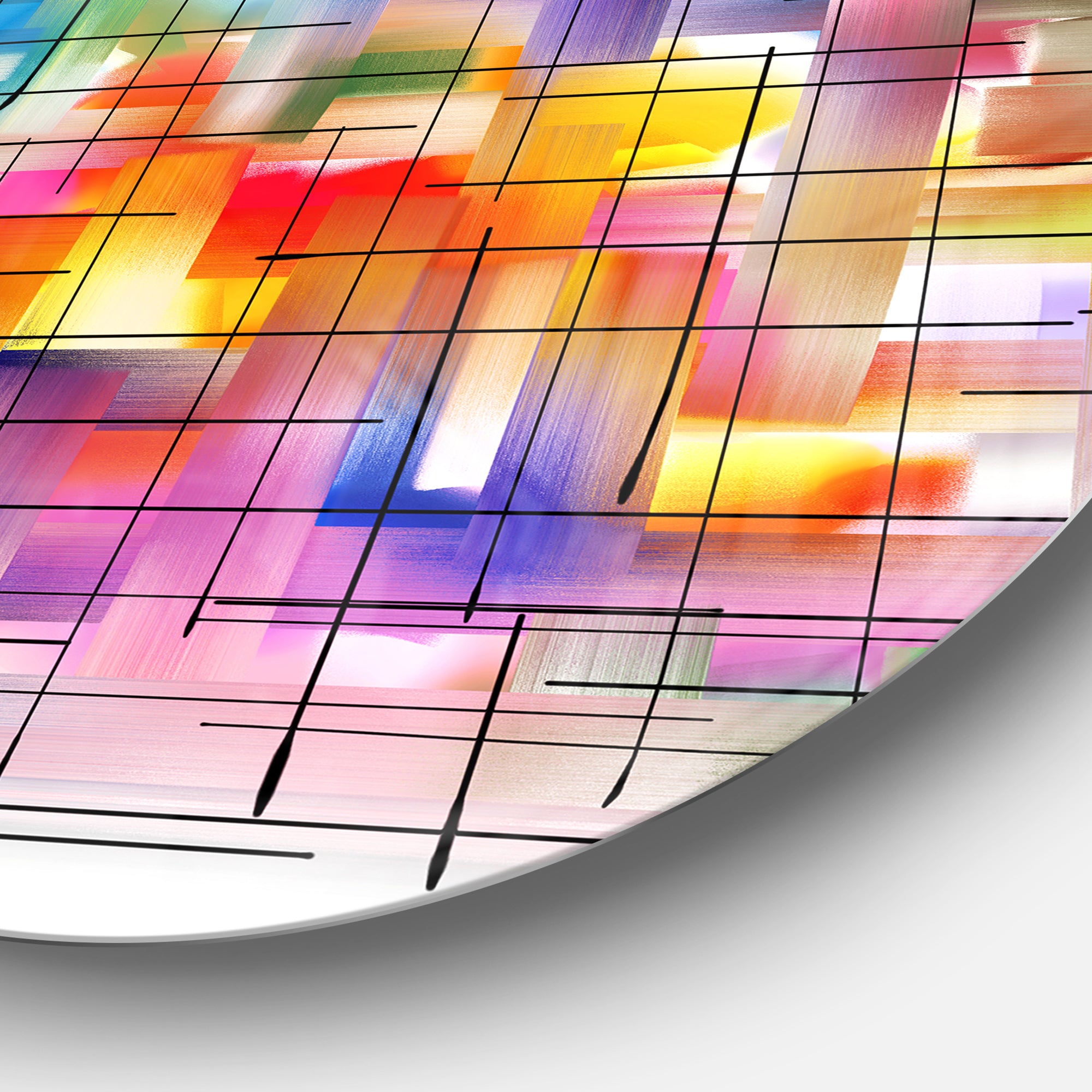 Colorful Stain Design with Grid' Disc Large Contemporary Circle Metal Wall Art