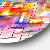 Colorful Stain Design with Grid' Disc Large Contemporary Circle Metal Wall Art