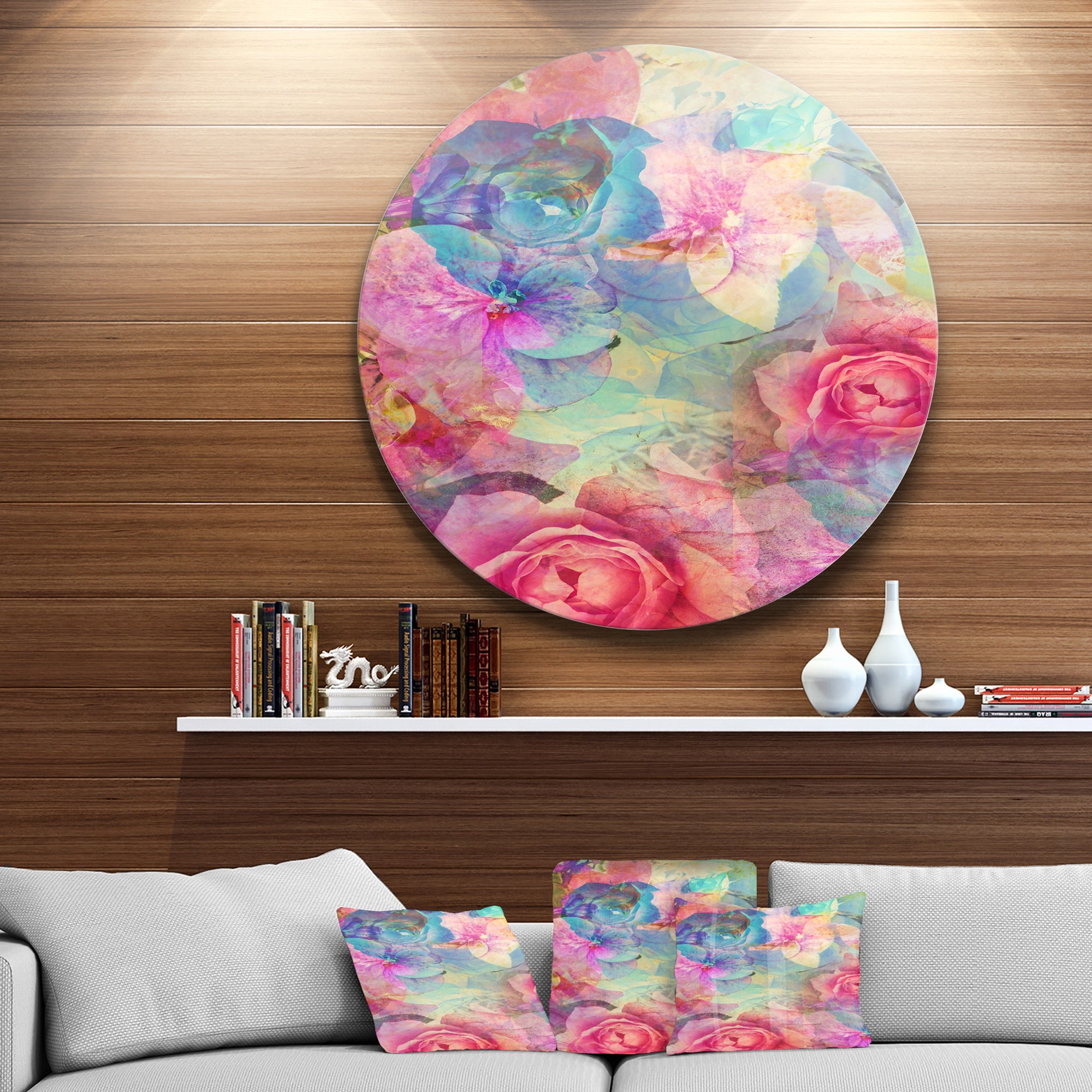 Vintage Romantic Floral Art' Floral Circle Metal Wall Decor