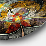 Symmetrical Yellow Digital Art Flower' Disc Floral Circle Metal Wall Art