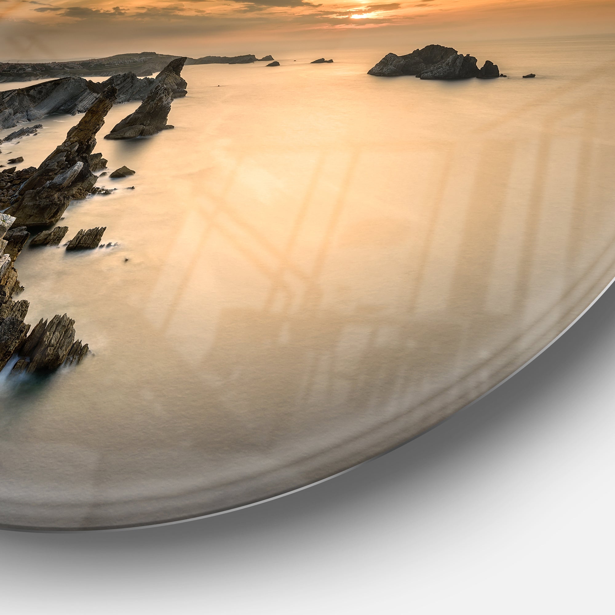 Liencres Rocks on Coast in Spain' Disc Landscape Circle Metal Wall Art