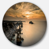 Liencres Rocks on Coast in Spain' Disc Landscape Circle Metal Wall Art