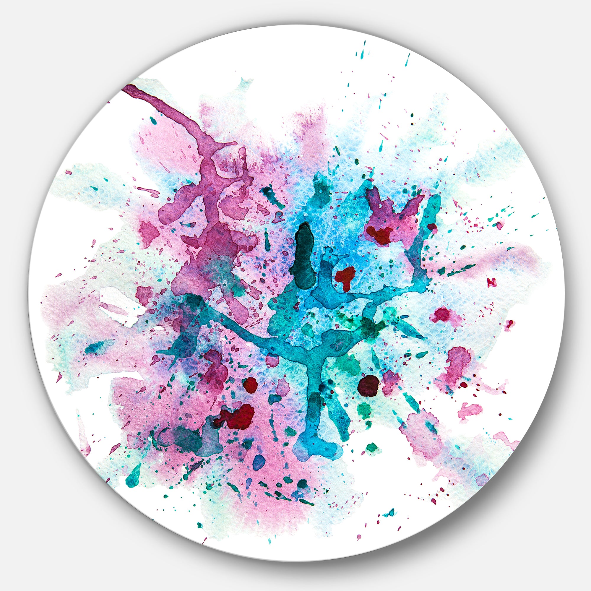 Blue and Purple Paint Stain' Disc Abstract Watercolor Circle Metal Wall Art