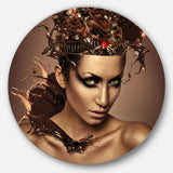 Woman with Chocolate in Head' Disc Portrait Circle Metal Wall Art