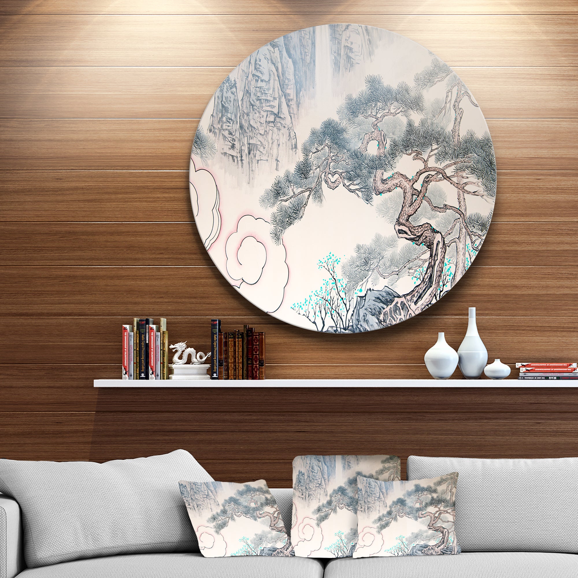 'Chinese Blue Tree Art' Disc Floral Metal Artwork