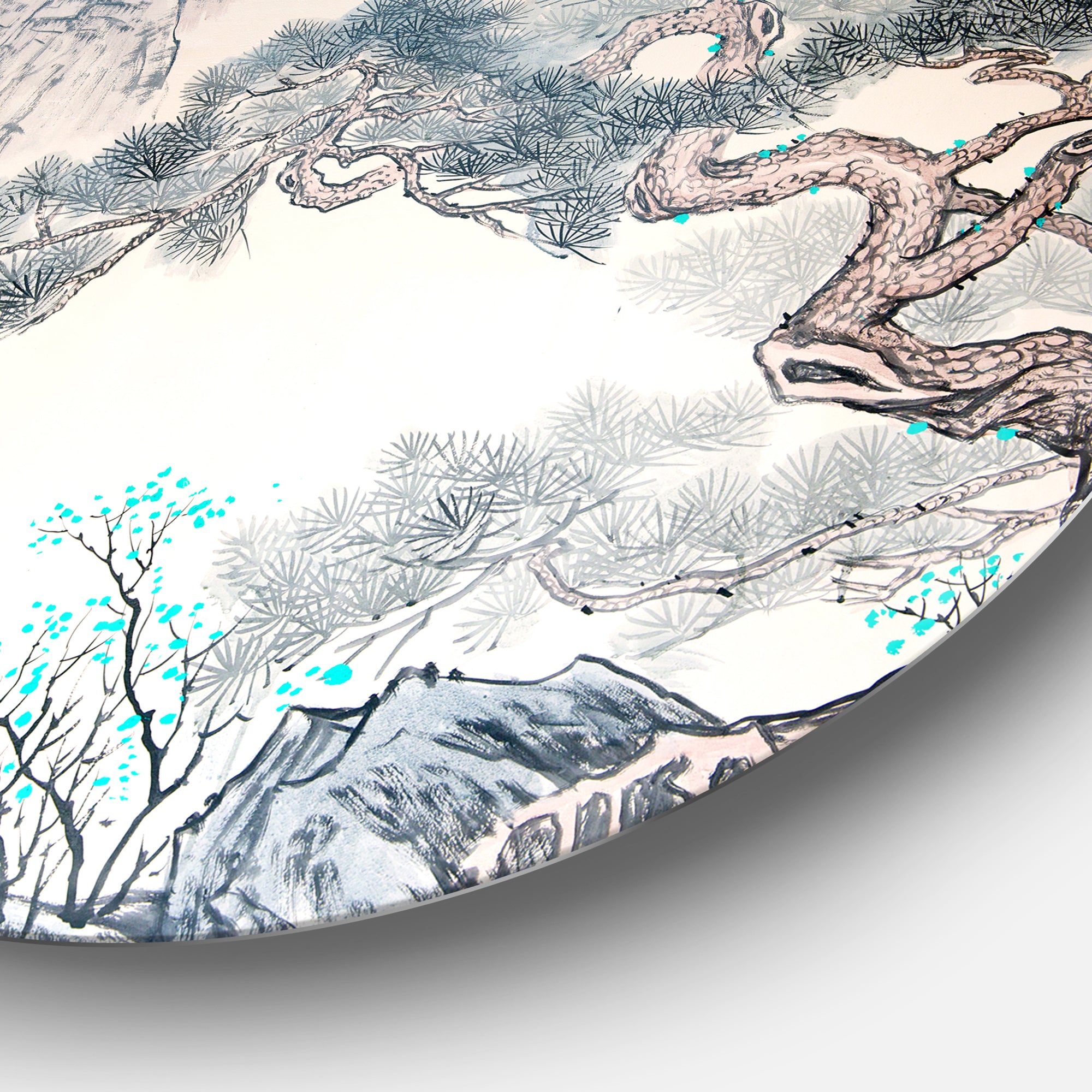 'Chinese Blue Tree Art' Disc Floral Metal Artwork