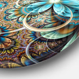 Colorful Fractal Flowers with Blue Shade' Disc Large Contemporary Circle Metal Wall Arts