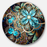 Colorful Fractal Flowers with Blue Shade' Disc Large Contemporary Circle Metal Wall Arts