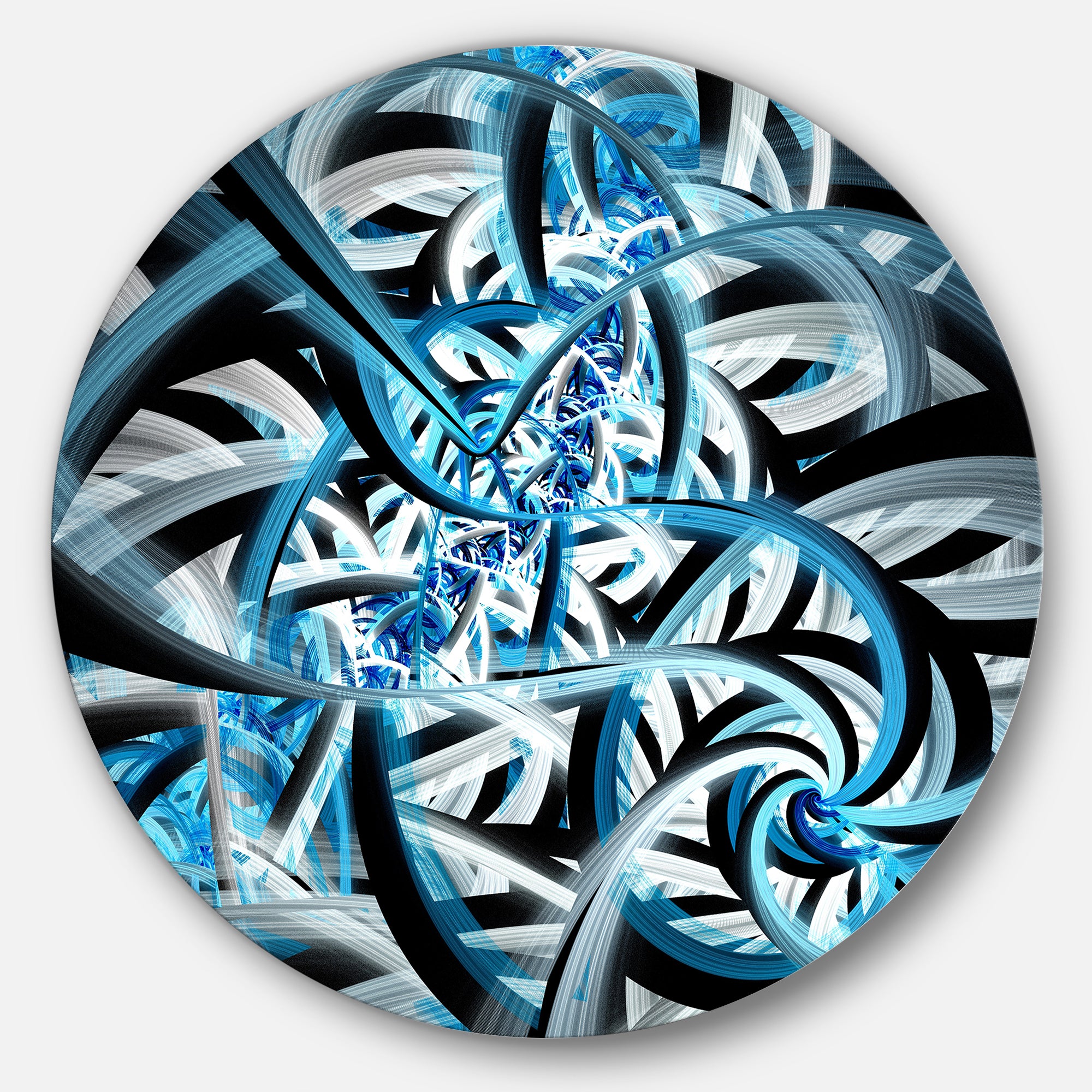 Blue Spiral Fractal Design' Disc Abstract Circle Metal Wall Art