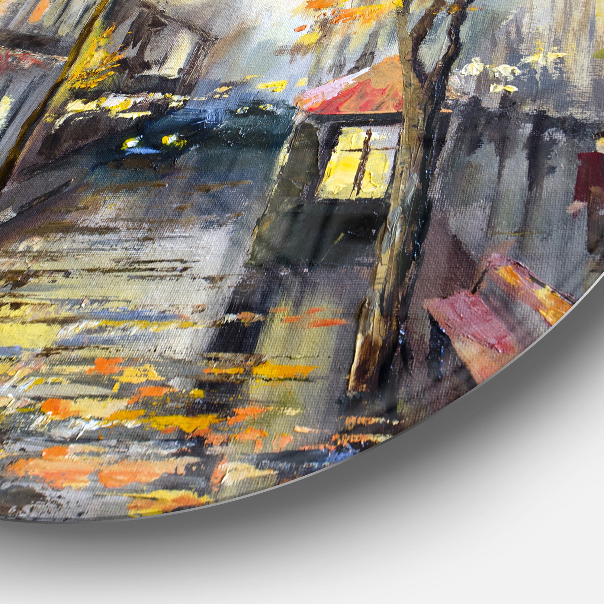 City in Yellow Shade' Disc Cityscape Circle Metal Wall Art