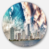 Miami Skyline with Clouds' Disc Cityscape Photo Circle Metal Wall Art