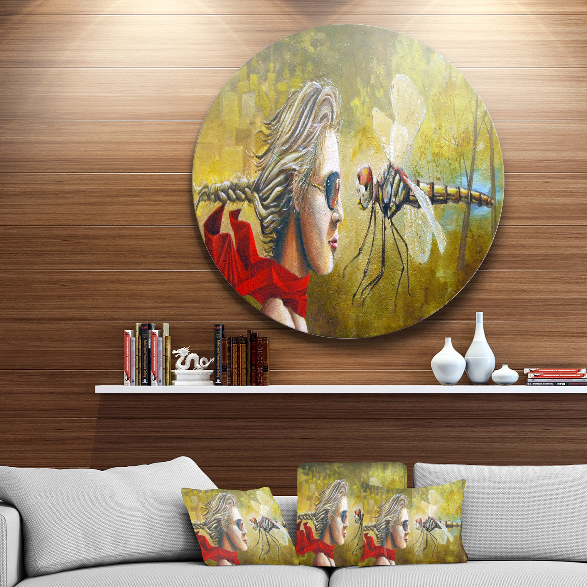 Human and Dragon Fly' Disc Abstract Circle Metal Wall Art