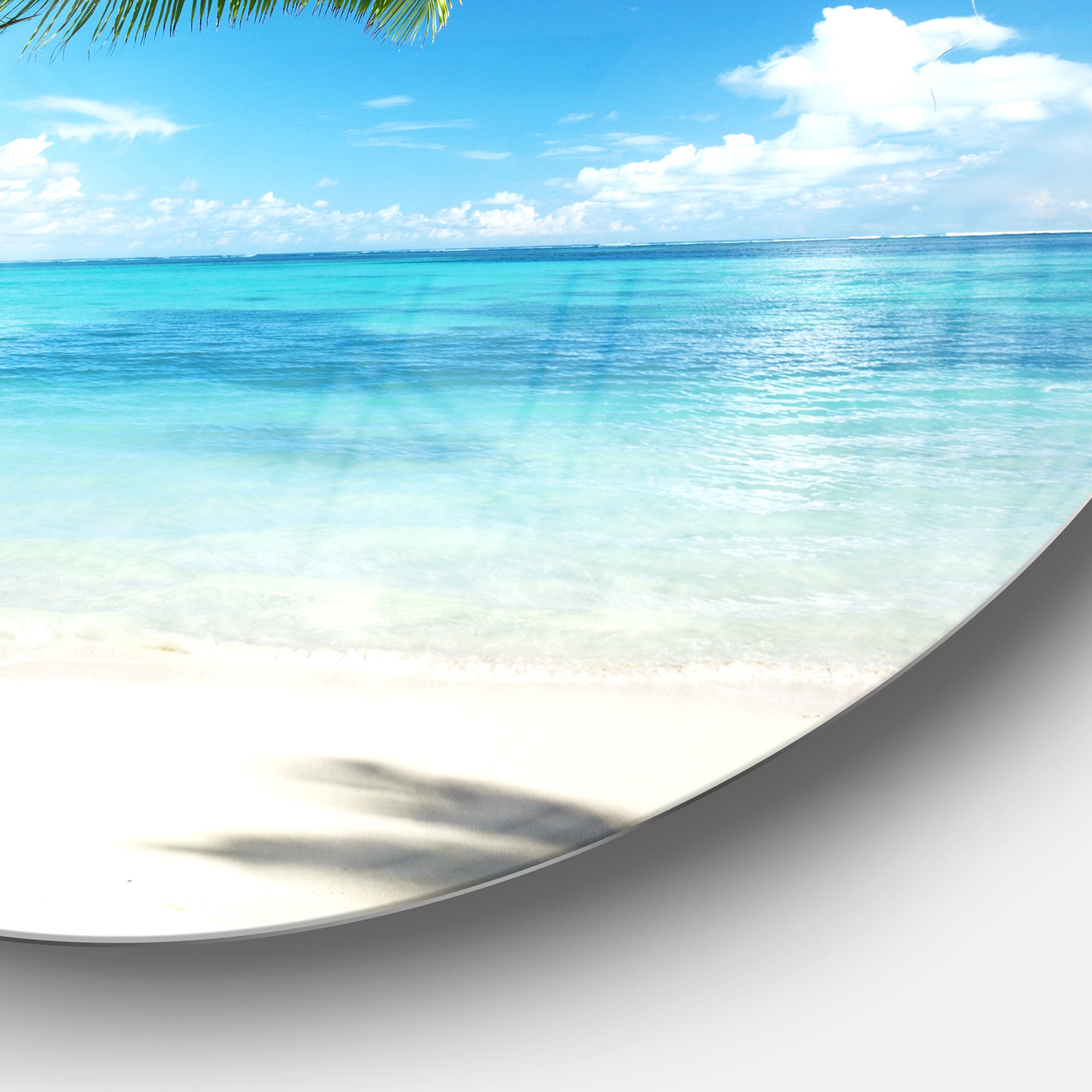 Palm Trees and Sea' Disc Landscape Photography Circle Metal Wall Art