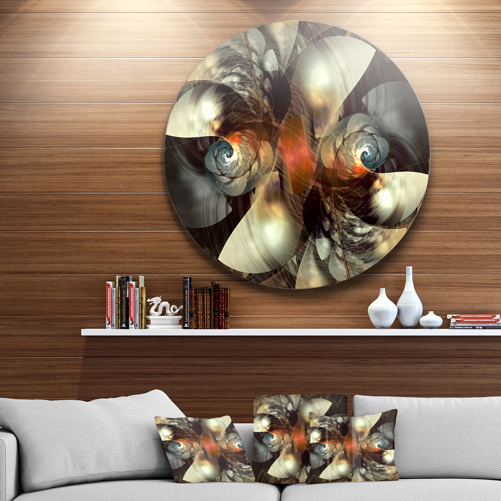 Brown Fractal Artwork' Disc Abstract Circle Metal Wall Art