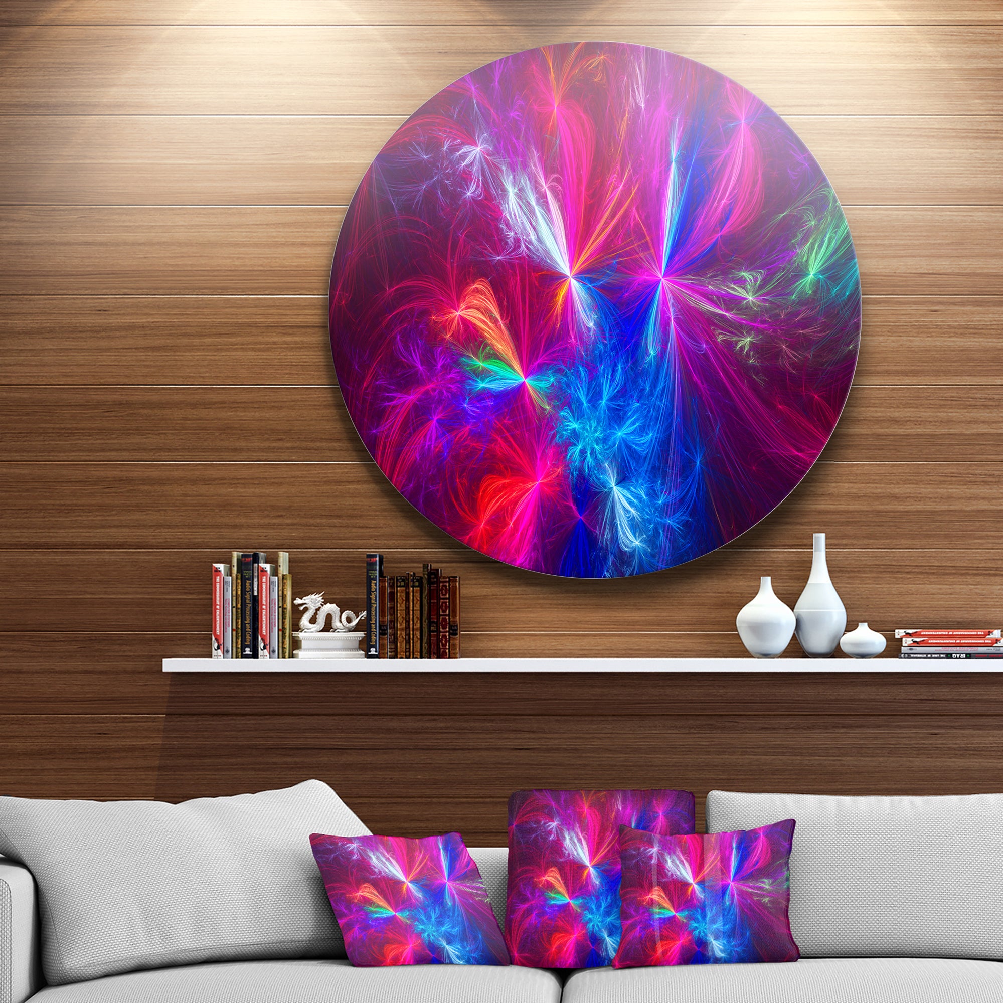 Christmas Fireworks Red' Disc Large Contemporary Circle Metal Wall Arts