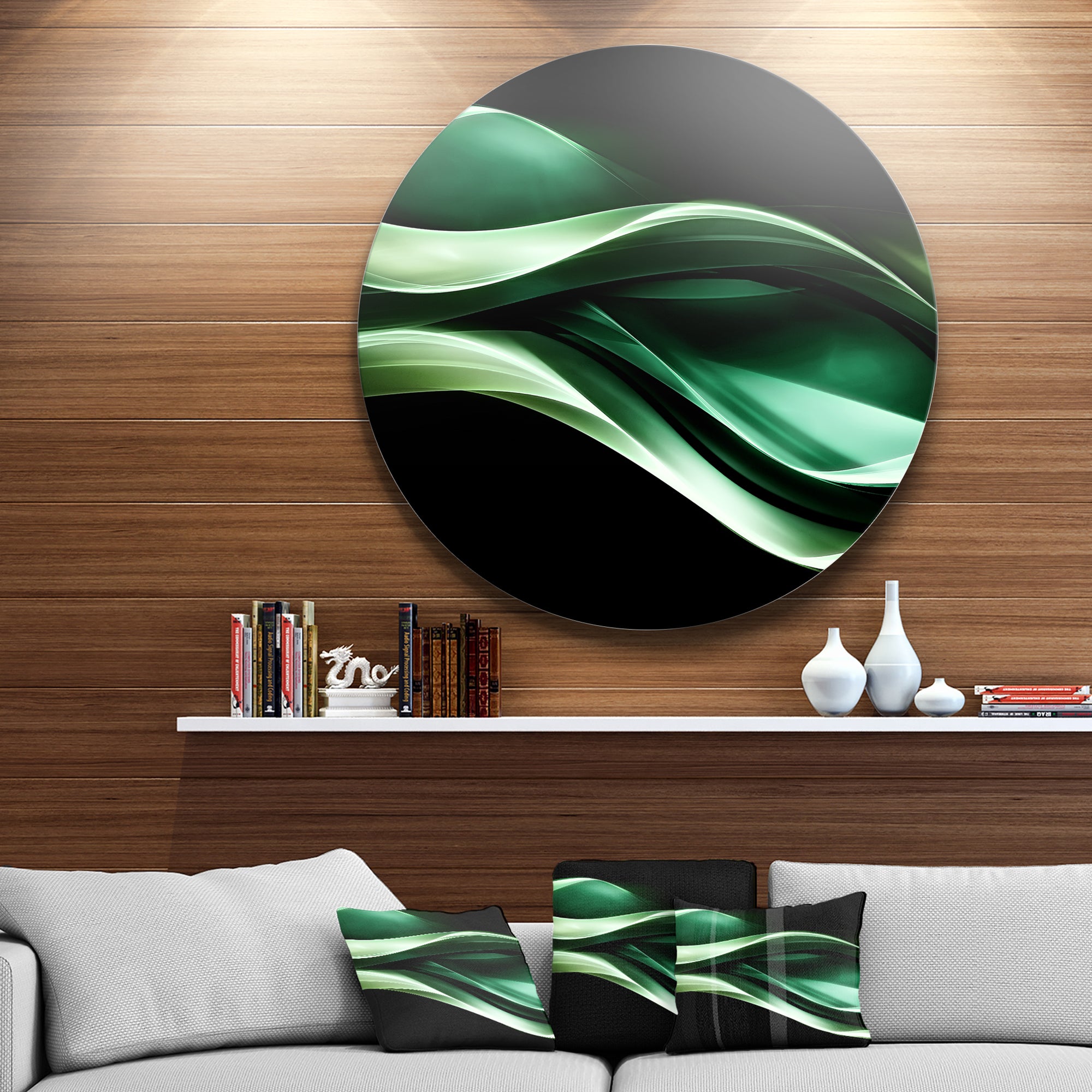 Glittering Green Pattern' Disc Abstract Circle Metal Wall Art