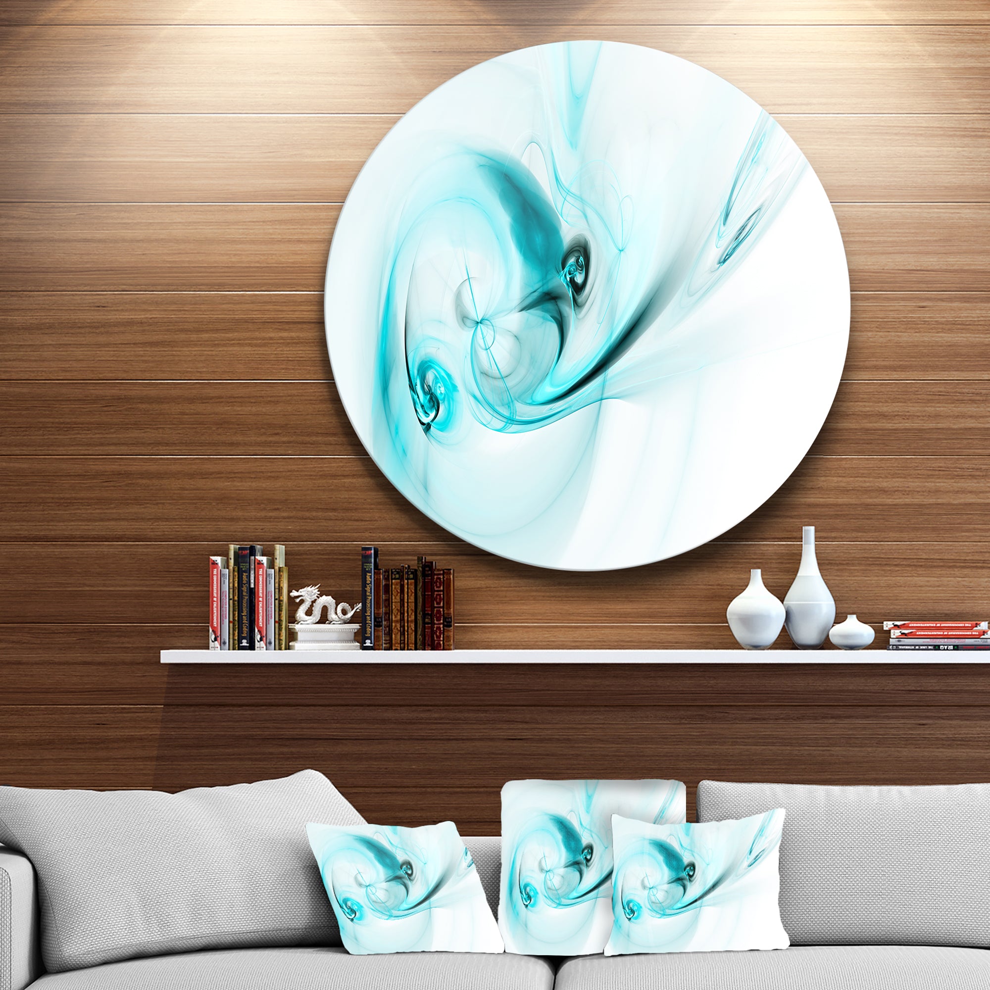 Colored Smoke Light Blue' Disc Abstract Circle Metal Wall Art