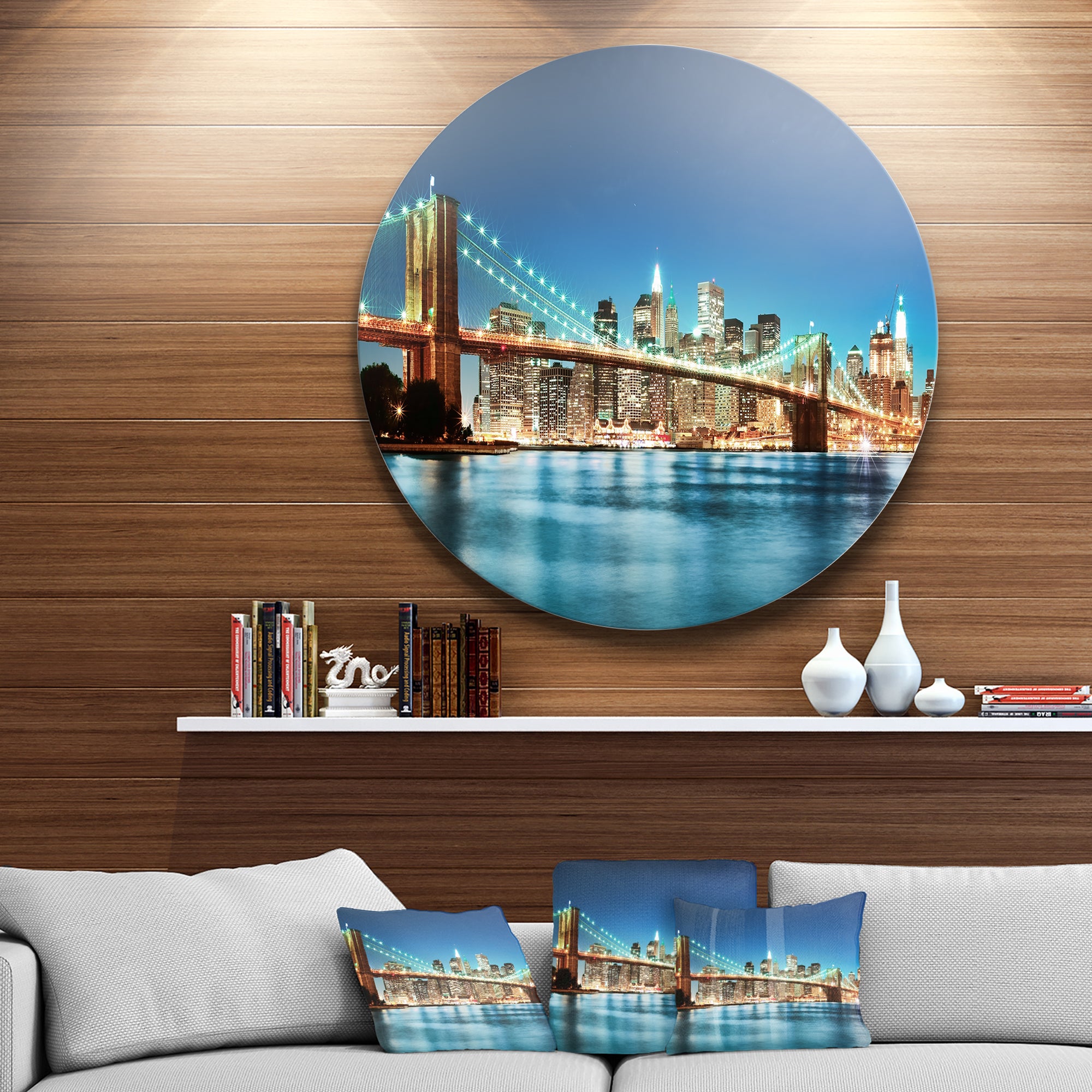 Big Apple New York' Cityscape Photo Circle Metal Wall Art