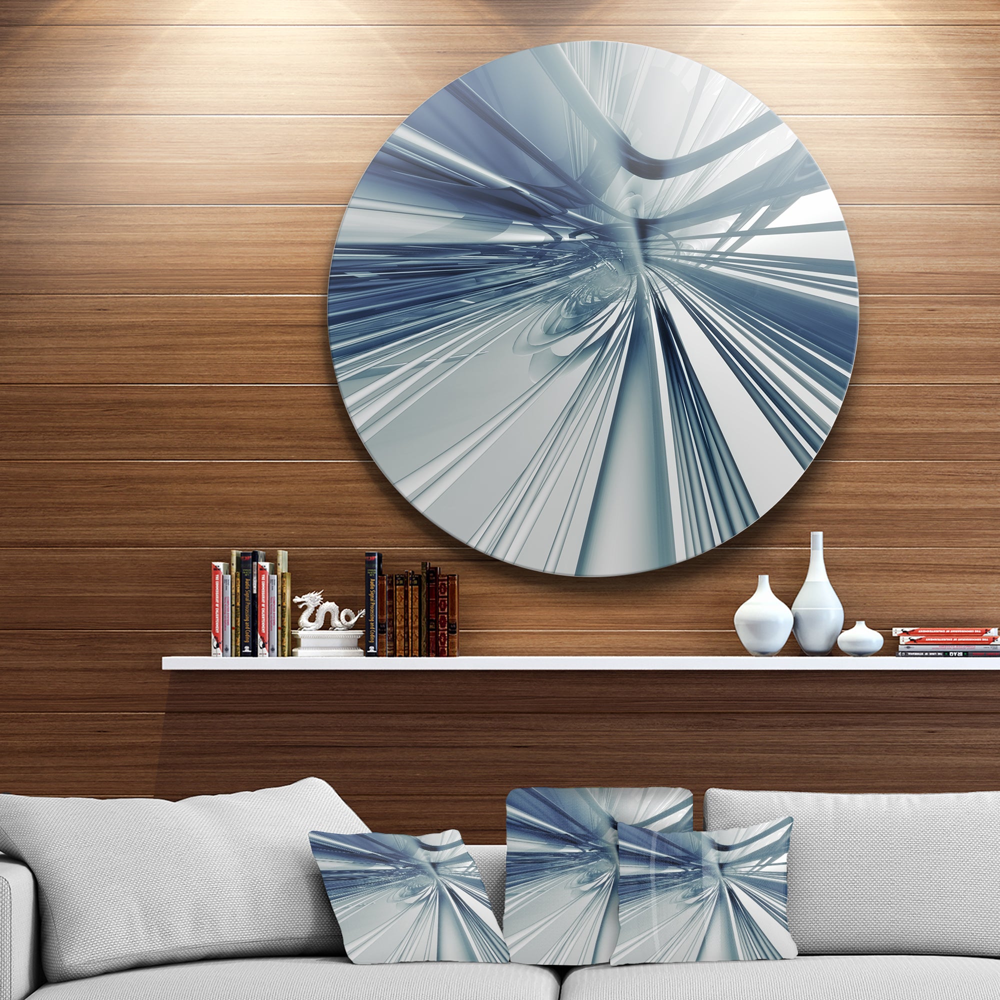 Blue 3D Textured Art' Abstract Circle Metal Wall Art