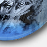 Wolf Head with Water Reflections Tattoo' Large Contemporary Circle Metal Wall Arts