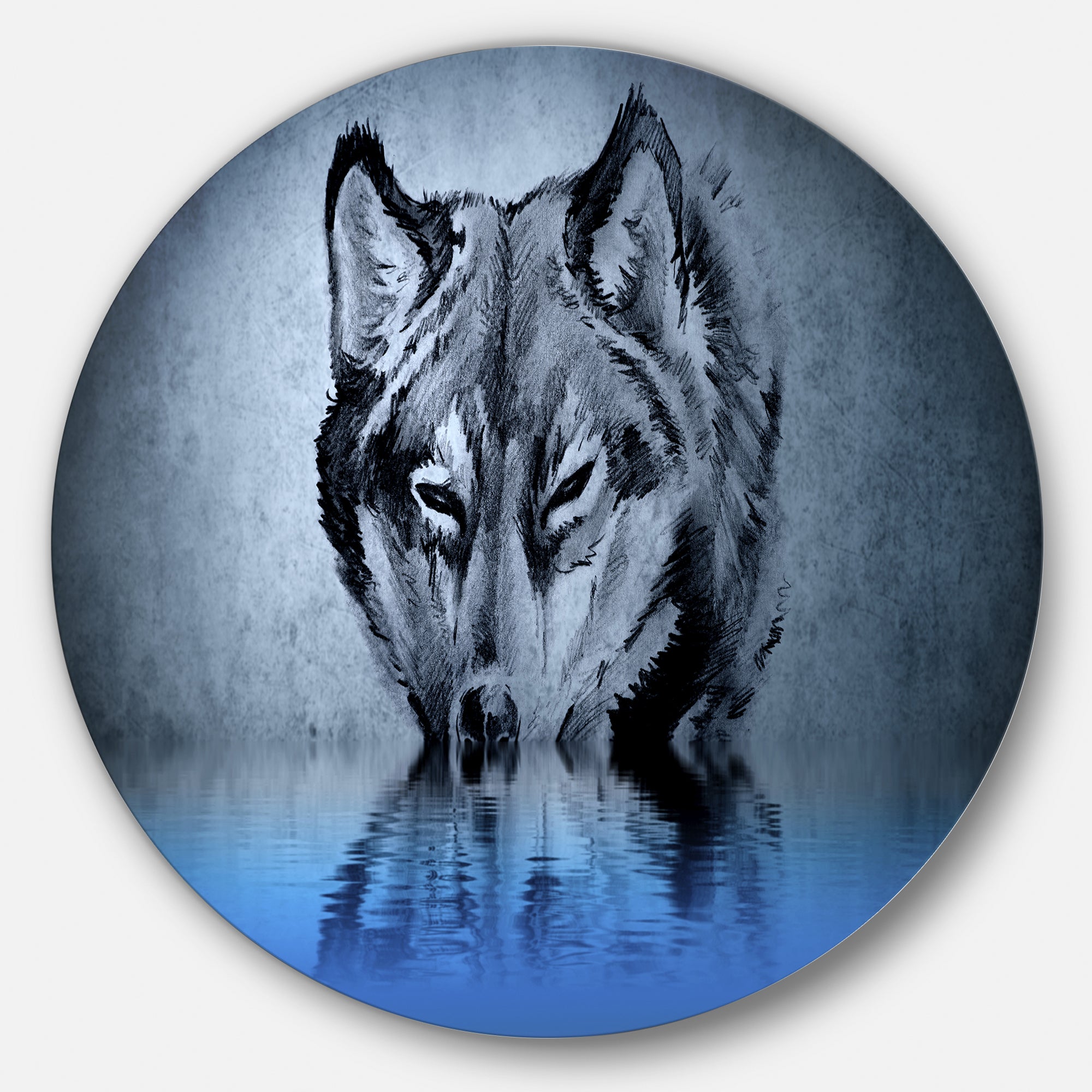 Wolf Head with Water Reflections Tattoo' Large Contemporary Circle Metal Wall Arts