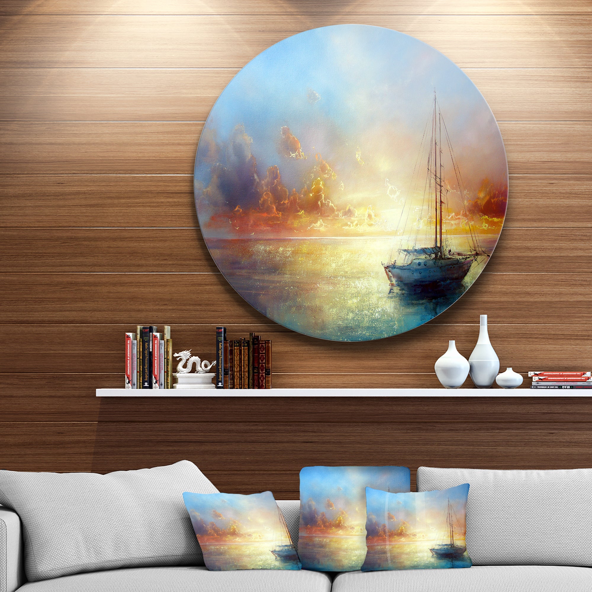 Seascape Pier' Seascape Circle Metal Wall Art