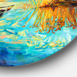Colorful Lake with Boats' Seascape Circle Metal Wall Art