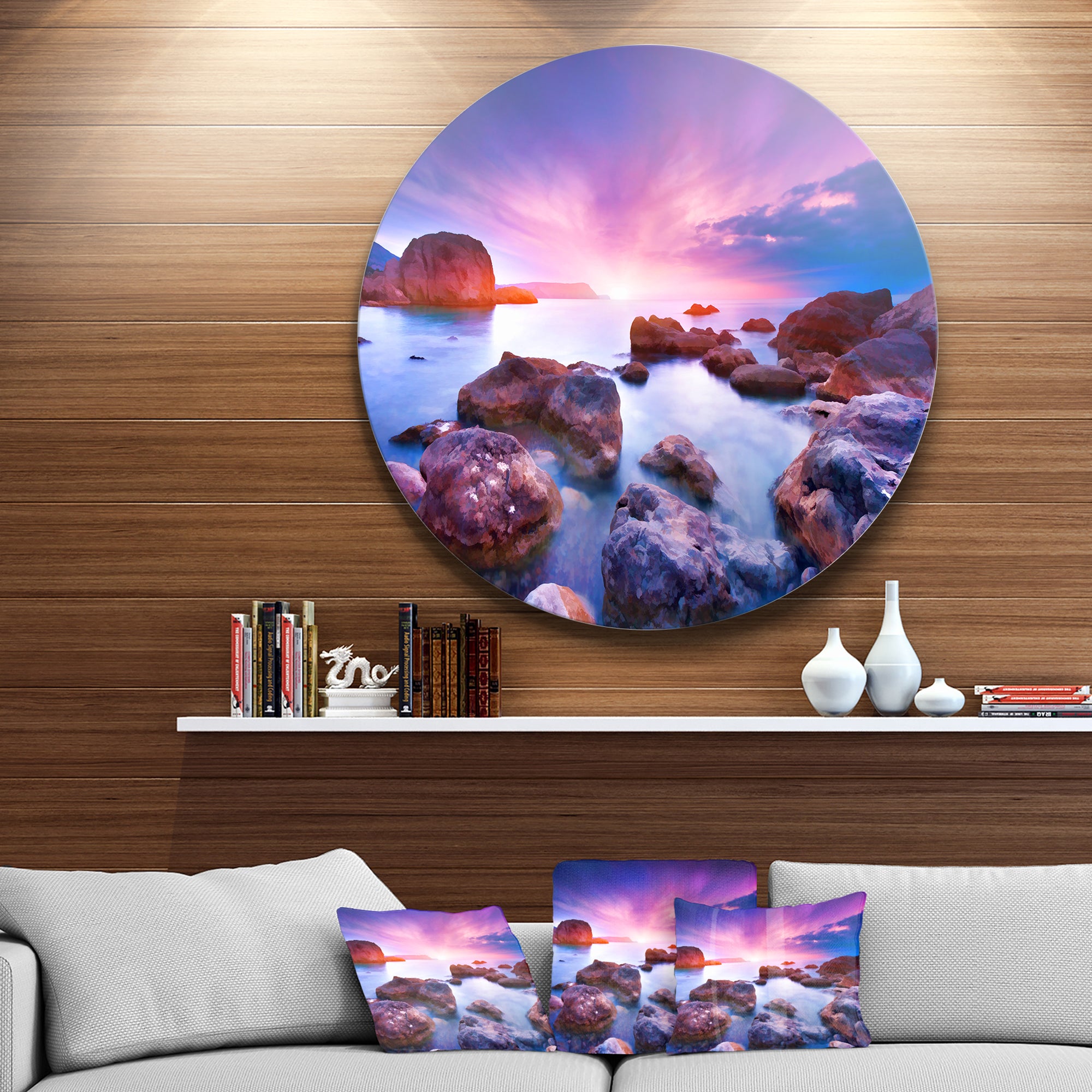 Colorful Summer Sea' Seascape Circle Metal Wall Art
