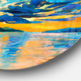 Orange Sunset with Blue Sky' Painting Circle Metal Wall Art