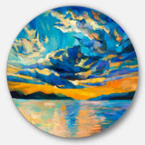 Orange Sunset with Blue Sky' Painting Circle Metal Wall Art