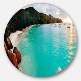 Tropical Beach with Blue Waters' Seascape Circle Metal Wall Art