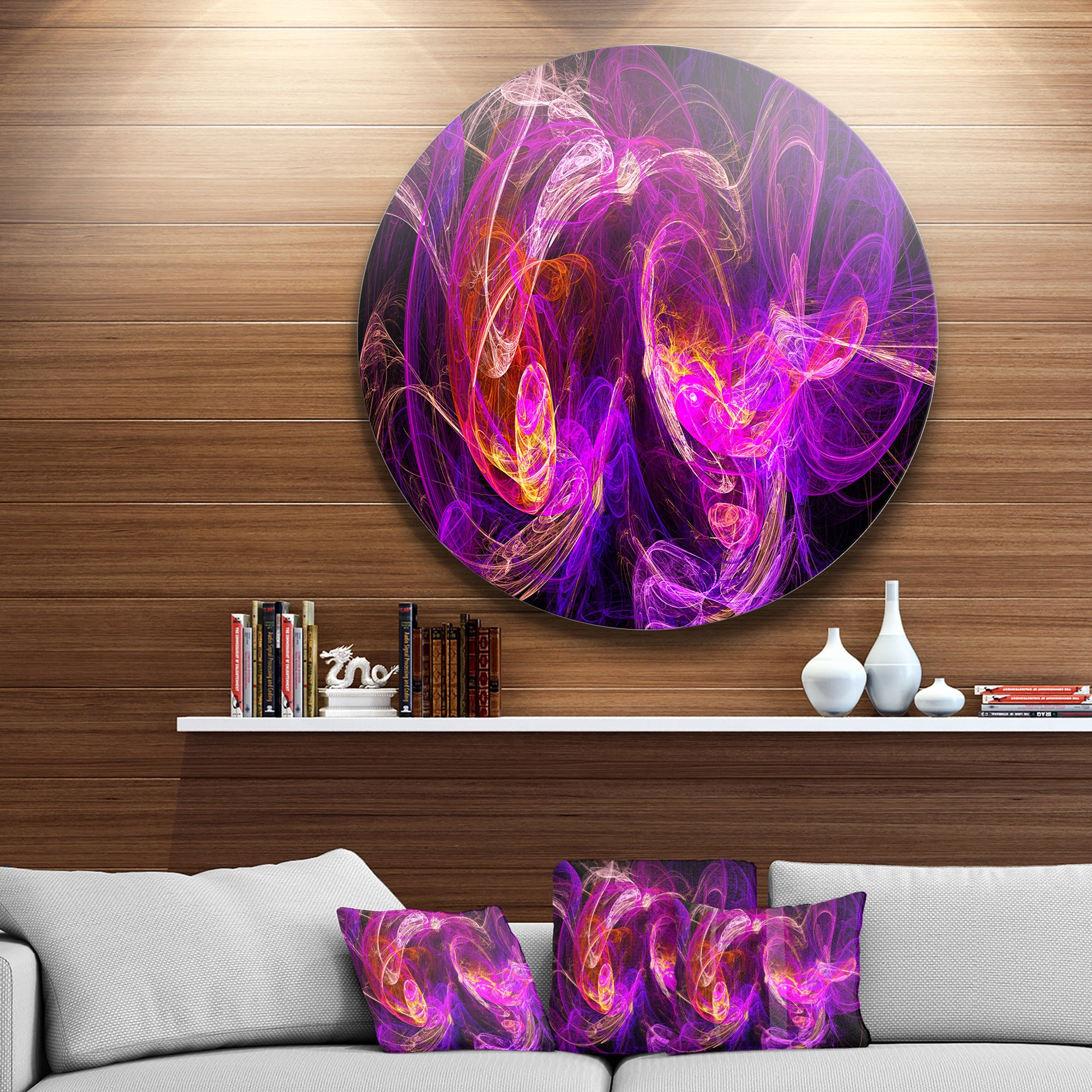 Colored Smoke Blue Purple' Abstract Circle Metal Wall Art