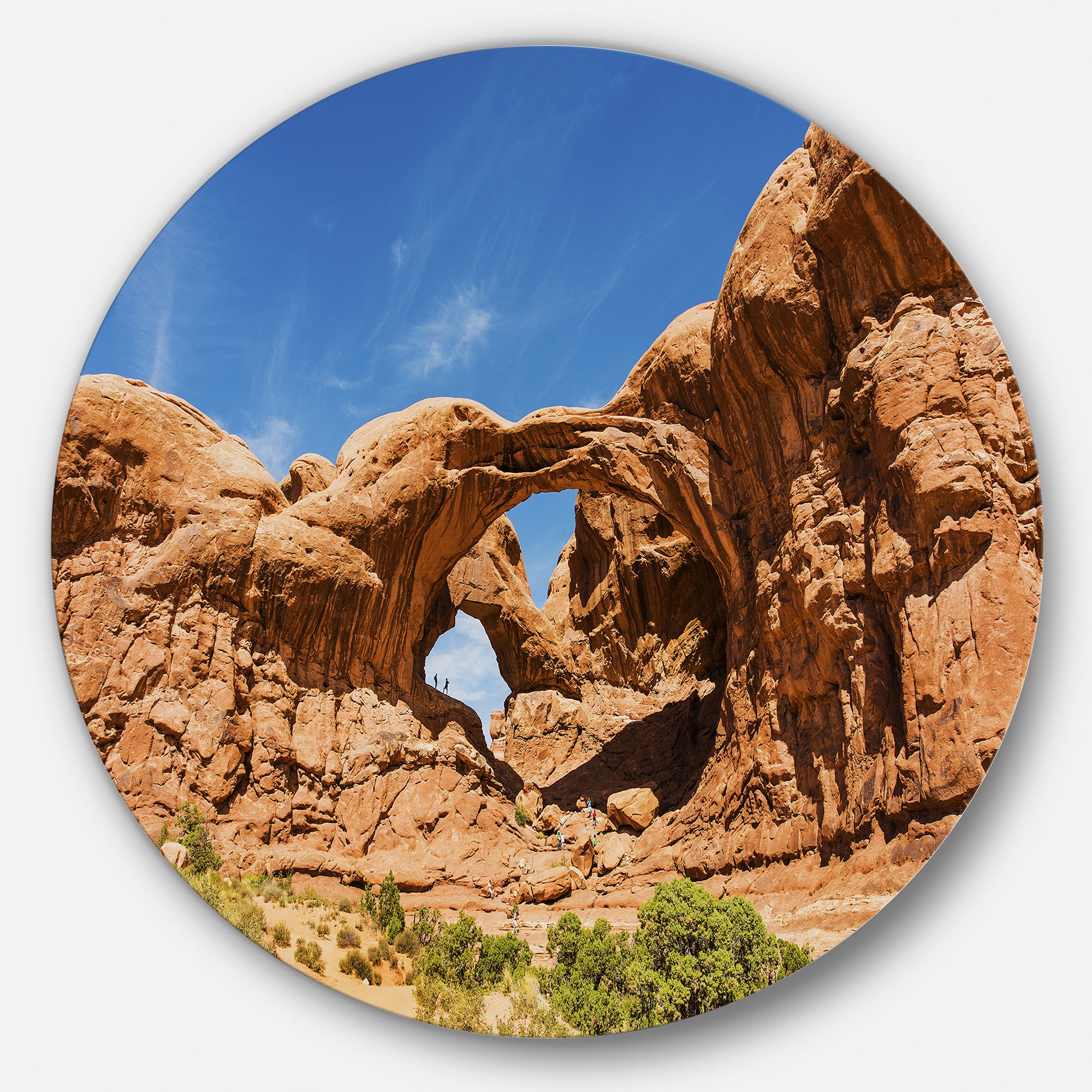 Double Arch in Arches National Park' Landscape Photography Circle Metal Wall Art