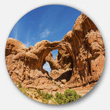 Double Arch in Arches National Park' Landscape Photography Circle Metal Wall Art