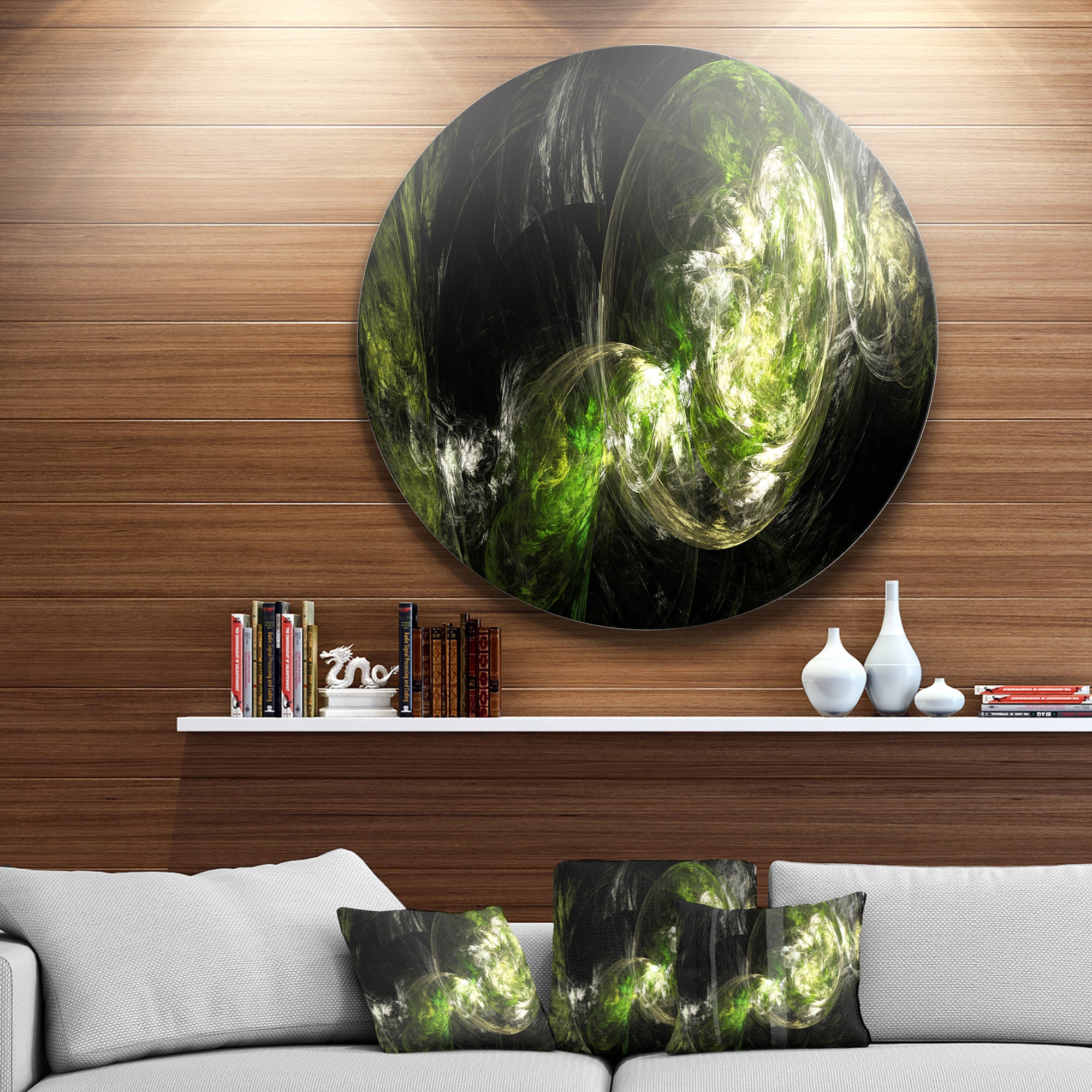 Billowing Smoke Green' Abstract Circle Metal Wall Art